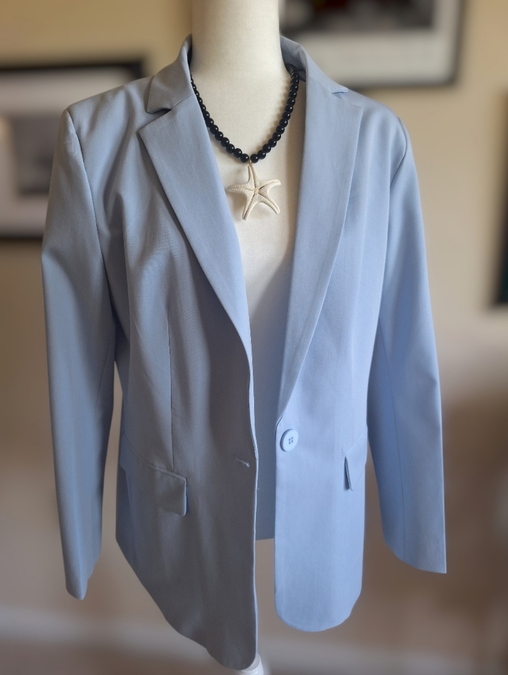 New With Tag Light Blue Women's Single-Button Blazer Jacket Size L